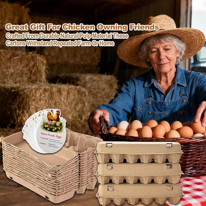 Reusable Pulp Egg Carton,12-Count Storage Container, Farm Fresh Egg Holder for Countertop, Chicken Egg (20, brown, 2 * 6)