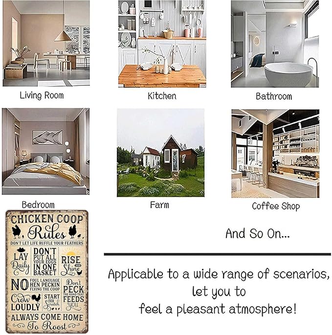 Funny Chicken Coop Metal Signs-Metal Sign Chicken Coop Accessories Posters Wall Art for Farmhouse Kitchen Home Decor 8x12inch