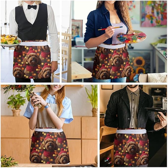 Server Apron with 3 Pockets Waist Waiter Waitress Half Apron Short Aprons
