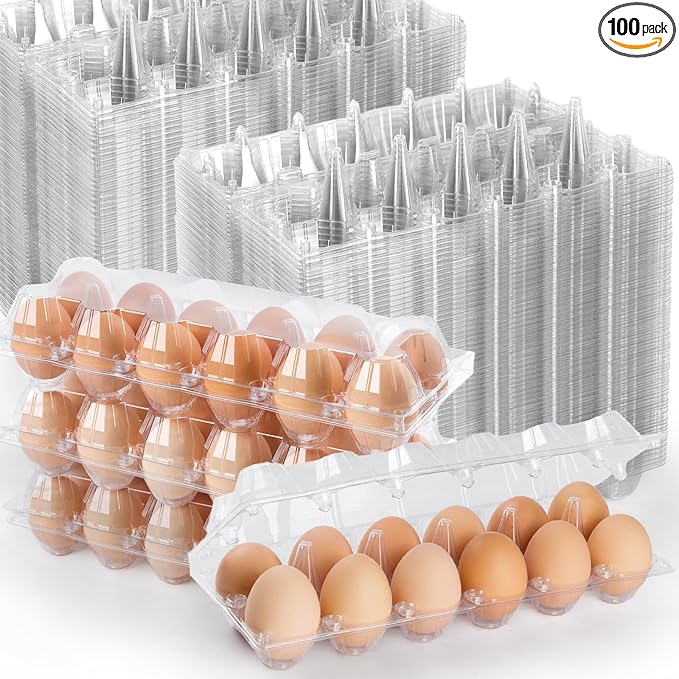 100 Pack Plastic Egg Cartons Cheap Bulk,1 Dozen Clear Empty Egg Containers for Chicken Eggs 2x6 Grids, Reusable Egg Holder Egg Trays for Family, Chicken Farm, Markets Display - Medium Egg Container