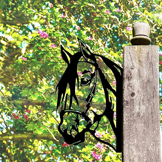 Farm Peeping Horse Metal Art Outdoor Decor Garden Fence Decoration, Farmhouse Backyard Hang Artwork Wall Decor, Outdoor Yard Patio Lawn Statue Gift for Loved Dad Grandpa (Horse)