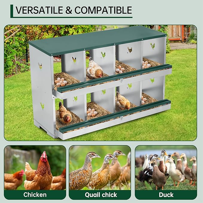 GarveeLife Chicken Nesting Box, 10 Compartments Nesting Box for Chickens, Two-Tier Steel Chicken Egg Laying Box with Large Vented Holes Wall Mounting for Easy Egg Collection