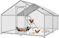 Large Metal Chicken Coop with Waterproof and UV-Resistant Cover,Chicken Run Outdoor Walk-in Cage Rabbit Duck Hen House for Yard Farm Use Spire Roof (10’ W x 9.9’ L x 6.4’ H)