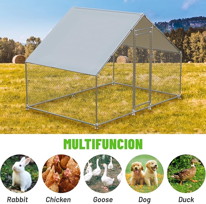 Large Metal Chicken Coop Walk-in Poultry Cage with Water-Resident and Anti-UV Cover Duck Rabbit Cat House Outdoor Chicken Run Pen with Spire Shaped Cage