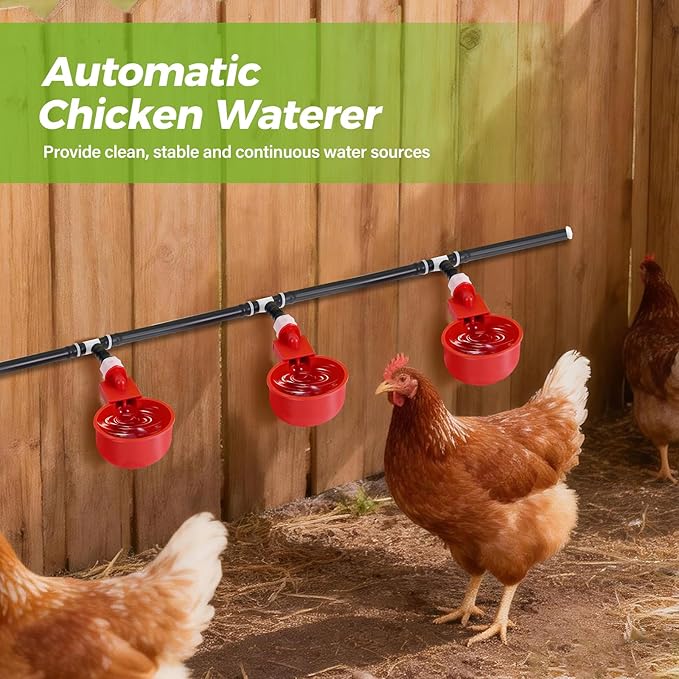 Complete Set Pipeline Automatic Chicken Waterer System, DIY Chicken Watering System with Poultry Water Cups, Chicken Waterer Feeder for Duck Quail, Removable & Washable