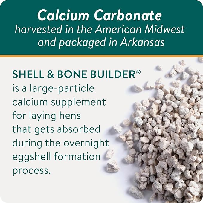 Shell & Bone Builder for Chickens - All Natural Calcium Supplement for Laying Hens to Support Strong Eggshells and Bone Health, Poultry Mineral Feed for Chickens, Made in The USA, 5 lbs