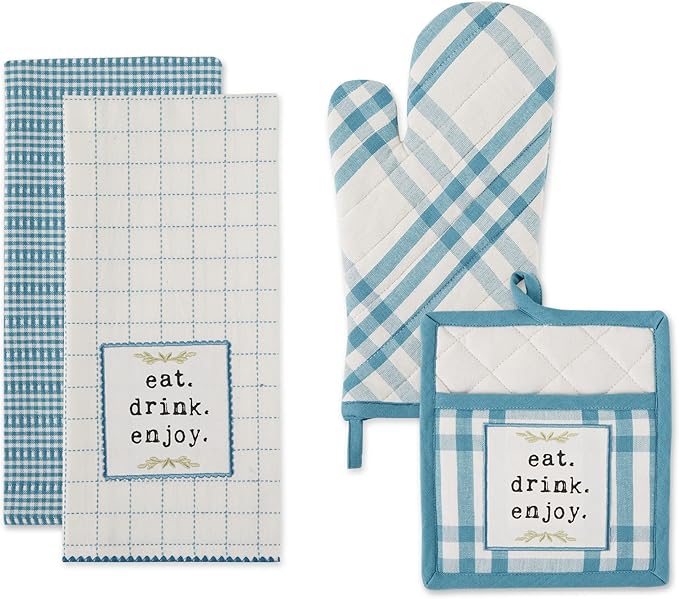 DII Home Sweet Farmhouse Kitchen Collection, Potholder/Oven Mitt/Dishtowel Set, Barn Red, 4 Count