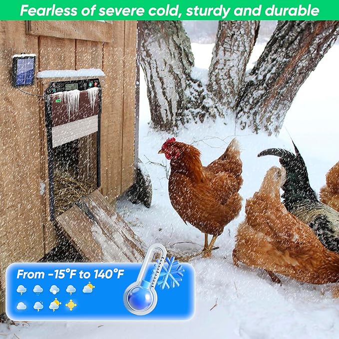 Automatic Chicken Coop Door Solar Powered, Anti-Trap Chicken Door with LCD Screen, Light Sensor, Timer, Remote Control, Anti-Pinch Design,for Chicken, Duck, Goose Farms