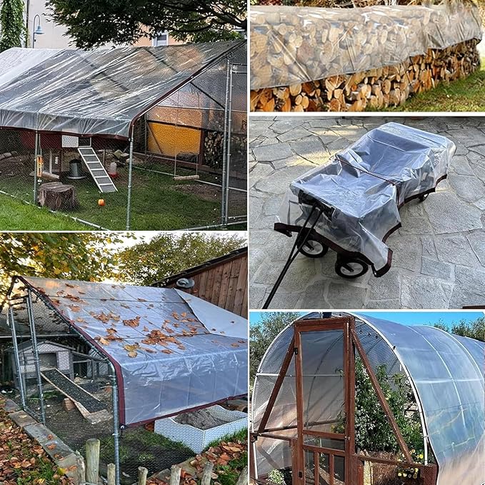 Clear Tarp Waterproof Tarps Heavy Duty Clear Vinyl Tarps, Plastic Tarp with Grommets Chicken Coop Cover Waterproof Transparent Tarpaulin for Pergola, Porch, Gazebos(4.5x8m/14.8x26.2ft)