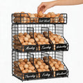 X-cosrack Egg Holder Countertop, 3 Tier Egg Rack with Labels Dividers to Separate Eggs, Stackable Wire Baskets for Fresh Egg, XXL Egg Dispenser for Countertop/Wall-Mounted (Patent Pending)
