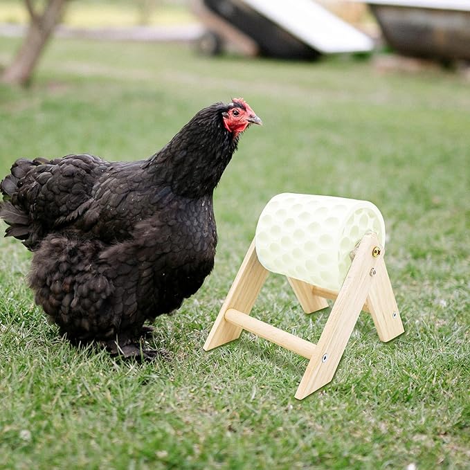 Chicken Coop Accessories, Beak Grinding Calcium Stone with Wooden Stand, Chicken Enrichment Toys, Toys for Hens, Ducks, Geese, Turkeys, Poultry, White