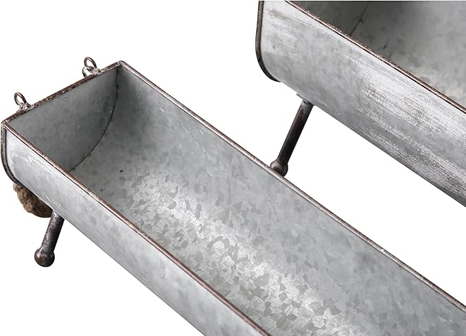 SOFE Poultry Feeder Galvanized Metal Chicken Feeder Set of 2, Farmhouse Chicken Picnic Table Feeder, Chicken Planter, Decorative Galvanized Tray Trough Shaped, 15 and 13 Inches Long