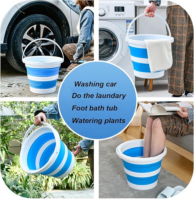 Collapsible Bucket 1.3 Gallon 5L Water Bucket for Cleaning Foldable Portable Plastic Mop Bucket with Handles Indoor Household Outdoor Car Wash Camping Fishing