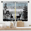 Farmhouse Deer Rustic Kitchen Curtains 27.5W x 39L Inch Cabin Lodge Country Forest Blue Wood Wooden Rod Pocket Short Small Window Treatment Drapes Decor 2 Panels