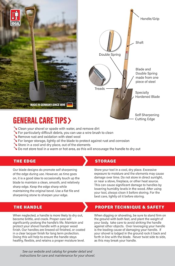 IDEALSPATEN - Made in Germany Since 1899 - Panzer Field Shovel - Historical German Shovel - for Vehicle Overland Camping 3.5lb - 25in (Panzer)#IS340
