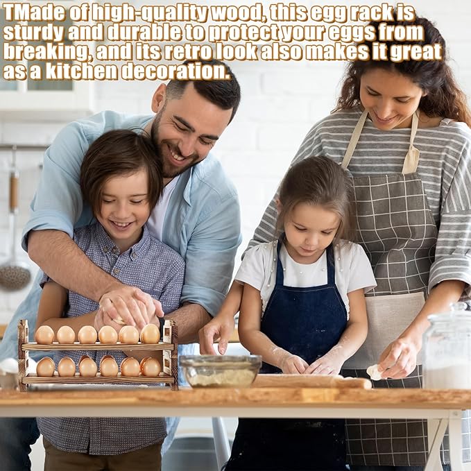 Maxcheck 6-Tier Stackable Wooden Egg Holder, Large Capacity for 72 Eggs, Countertop Storage Rack with Handles for Kitchen Organization and Fridge, Farmhouse Easter Egg Display