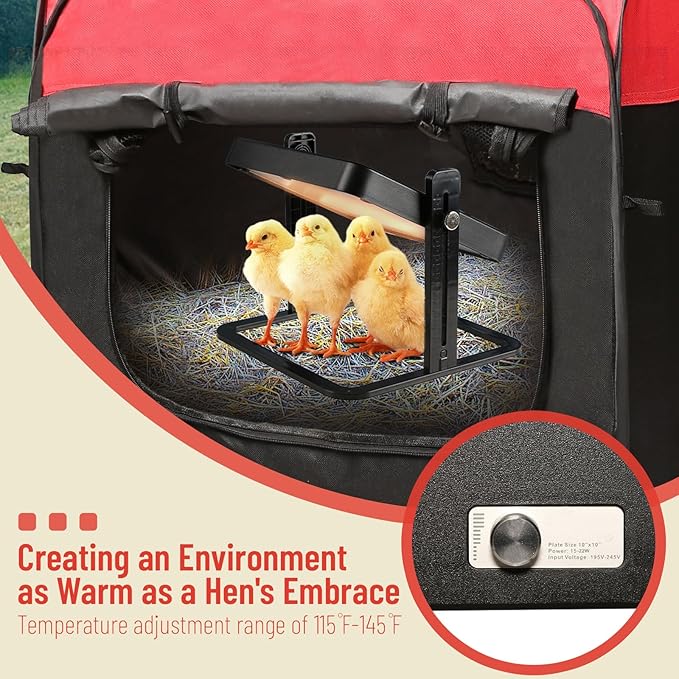 Brooder Box for Chick Starter Kit - 2026 Upgrade Dual Door Chicken Brooder Pen/Playpen/Tent with 10*10 in Brooder Heating Plate,Nesting Pad,Chicks Feeder＆Waterer,Chick Perch Up to 15 Chicks,Duck,Quail