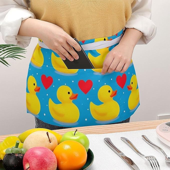 Server Waist Aprons Waitress Unisex Chef Works Half Apron with 3 Pockets