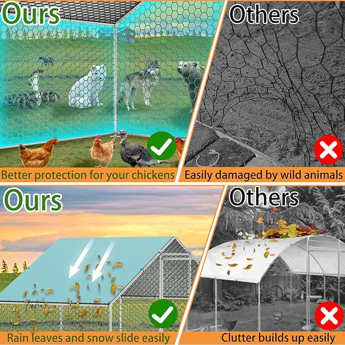 Sunny Heart Large Chicken Coop Run with Immersed Wire Mesh, Metal Chicken Coop for 6 Chickens Heavy Duty Chicken Run in for Yard with Waterproof Cover and Secure Lock -4M(158''X 77''X118'')