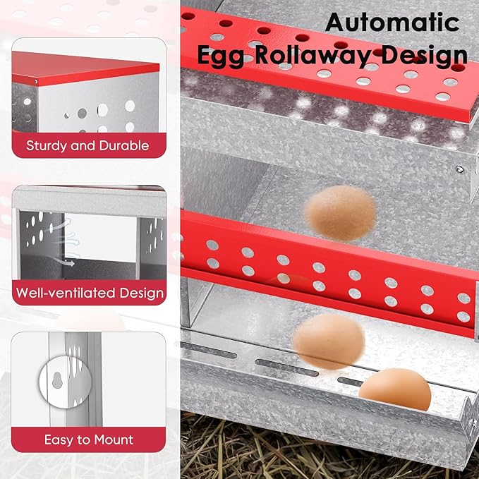 Chicken Nesting Boxes, 6 Hole Nesting Box for Chickens with Easy Egg Collection Roll Away Heavy Duty Chicken Coop Laying Box for Hens