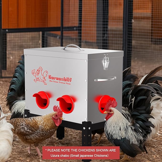 Automatic Chicken Feeder, 40 Lb Capacity 6 Port Large Metal Chicken Feeders, No Waste Poultry Feeder with Locking Lid & Legs, Chicken Feeder for Inside Outdoor Chicken Coops