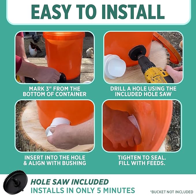 The Original Poultry Pro DIY Chicken Feeder | 3 Ports Poultry Feeders for Chicken Coop | Use for Buckets & Bins | Rain Proof, Weather Resistant - Original Feeder 3-Pack with Hole Saw
