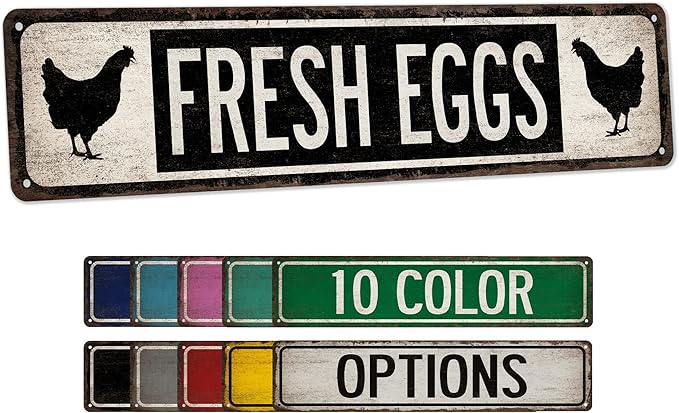 Fresh Eggs Chicken Coop Sign - Made In USA - Farm Fresh Eggs Chicken Décor Kitchen Décoration Hen House Sign Outdoor Sign 104180017016