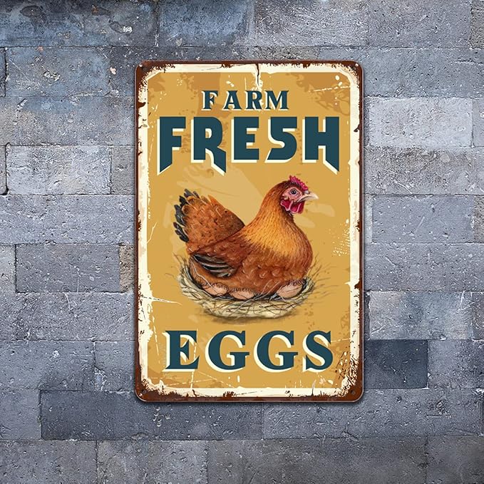 Farm Fresh Eggs Tin Signs - Vintage Country Chicken Hen Rooster Tin Signs Funny Chicken Coop Metal Signs Outdoor Chicken Decor For Chicken Lovers Chicken House Decor 8×12 Inch