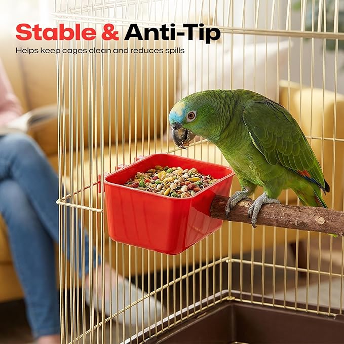 20Pcs 18 oz Bird Cage Cups, Red Plastic Poultry Feeder Waterer Cups, Hanging Wire Cage Bowls for Chicken Pigeon Bunny Gamefowl Farm Poultry