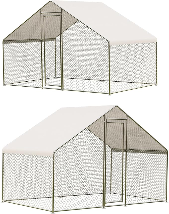 Large Walk-in Chicken Coop with Run, 9.8' x 6.5' Outdoor Chicken Runs for Yard with Cover, Metal Poultry Cage for Chickens, Ducks, Birds