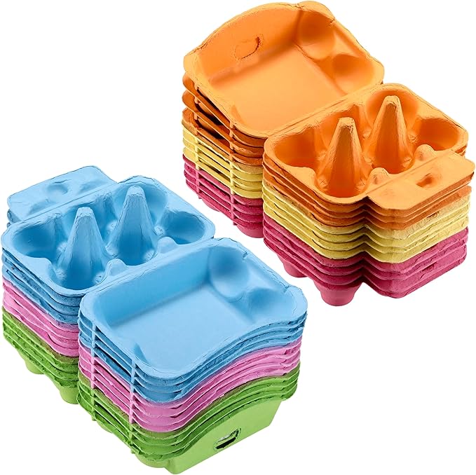 Half Dozen Egg Cartons 36 Pack, Colorful Blank Natural Pulp Egg Holder 6 Count for Chicken Eggs Reusable, Easter Color Storage Box for Holds Up to Six Container Basket Cardboard Paper, 36 Labels