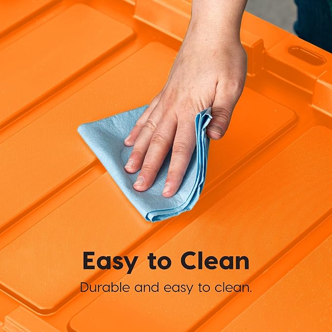 IRIS USA 4-Pack 27 Gallon Storage Bins with Lids |Made in USA| Heavy Duty Plastic Tote Containers for Truckbed Tool Box Organization, Large - Orange