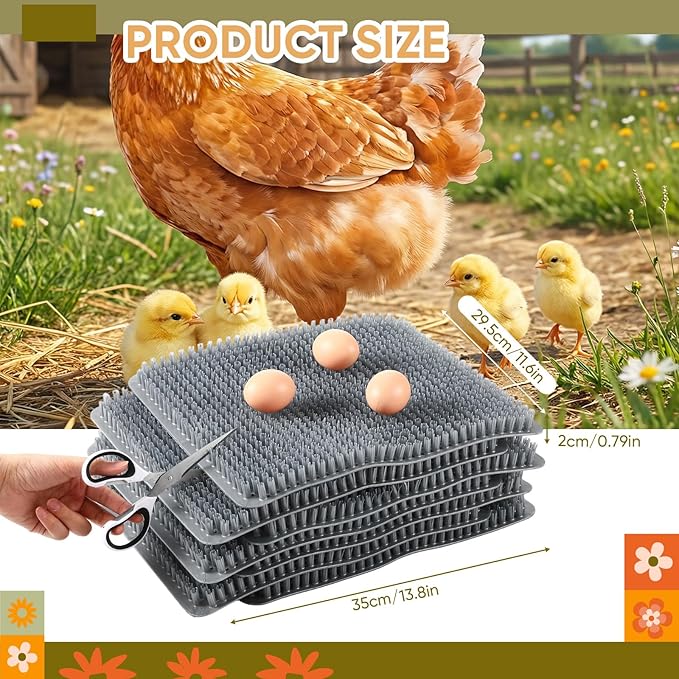 10 Pcs Chicken Nesting Pads Washable 13.8 * 11.6 Nesting Box Pads for Chickens Coop Artificial Grass Rug Accessories Plastic Grass Mat for Chicken Coop Accessories(Gray)