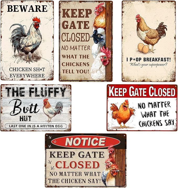 6 Pieces Aluminum Chicken Coop Signs - Chicken Coop Signs Outdoor Bundle 6 Pieces Chicken Farmhouse Wall Decor Garage Retro Home Bar Table For Bar Funny Chicken Signs 8X12 Inch,(H2312002)