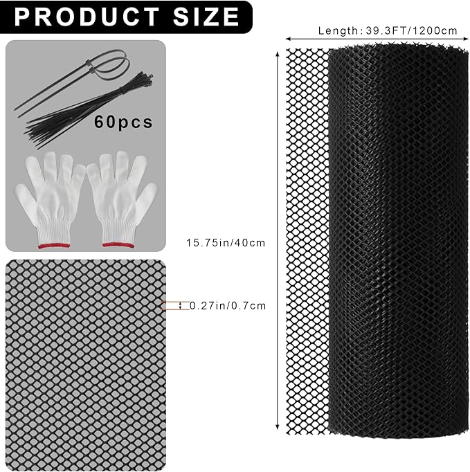 15.7 in x 39.3 FT Black Chicken Wire mesh,Comes with 60 Twist Ties,Plastic Chicken Wire Fencing,Poultry Netting,Poultry Fence,Chicken Wire for Crafts,Plastic Garden Fencing,Floral Chicken Wire