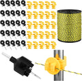 Kanayu 52 Pcs Electric Fence Kit Include 3366 ft Poly Wire 25 Black Fence Ring Insulators 25 Yellow T Post Insulators Socket Tool for Pet Animal Horse Cattle Livestock Pasture