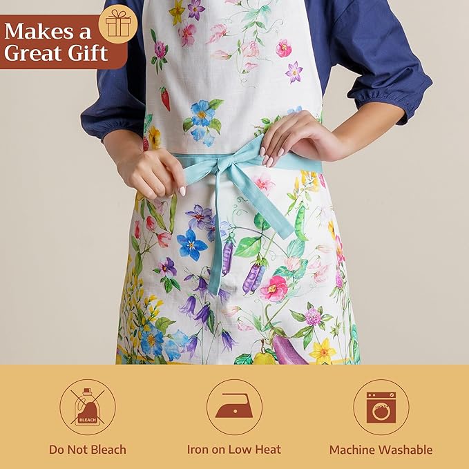 Maison d' Hermine 100% Cotton Apron for women with Pocket Kitchen Chef Apron for Men Cooking Easter Decorations