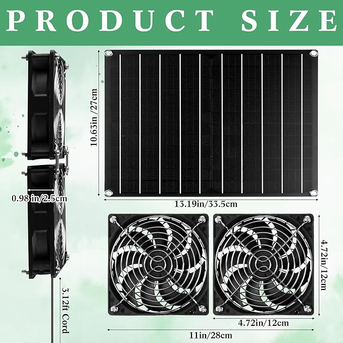 Riakrum 1 Set 2 Pcs 15w 12v Solar Powered Dual Fan Kit, Waterproof Solar Exhaust Intake Cooling Ventilation Fan for Chicken House, Doghouse, Greenhouse, Pet House, DIY Cooling Ventilation