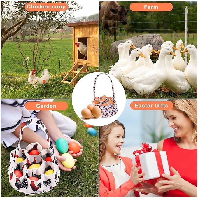 2 Pcs Egg Collecting Apron Chicken Gathering Basket with 7 Pouches Fresh Egg Holding Apron with 11 Pockets EW03