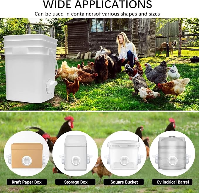 Chicken Feeders No Waste 12 Ports, DIY Poultry Feeder with 12 Covers 1 Hole Saw, Rain Proof Automatic Gravity Chicken Feeder Kits for Buckets, Barrels, Bins, Troughs (White)