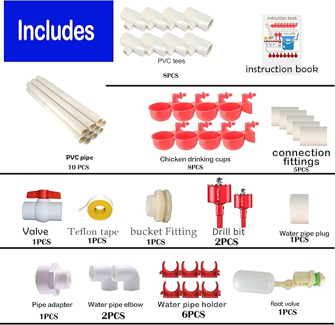 Automatic Chicken Water Cups,Chicken Water Feeder,Complete Set Pipeline Automatic Chicken Waterer System for Chick Duck Quail