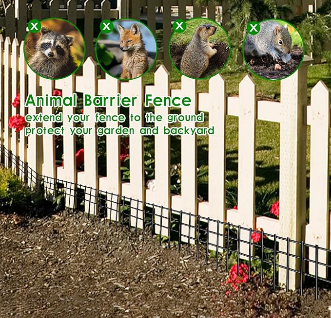 24x15-inch No Dig Animal Barrier Fence, 20 Pack Black Dig Protective Fence with 1.5 inch Spike spacing, Dog/Rabbit/Groundhog Underground Defence, for Outdoor Garden Patio