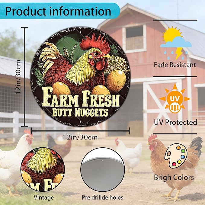 Vintage Chicken Coop Metal Tin Sign Rustic Farm Fresh Eggs Wall Art Antique Farmhouse Kitchen Decor Outdoor Garden Plaque Retro Ornament 12 Inch