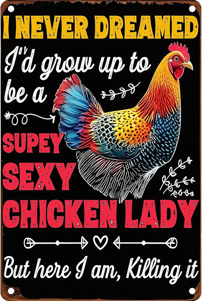 Chicken Metal Tin Sign Vintage Retro Poster Wall Decor Chicken Decoration for Chicken Coops Farms Yard Home Bar Cafe Garage or Office - Thoughtful Chicken Gift Idea