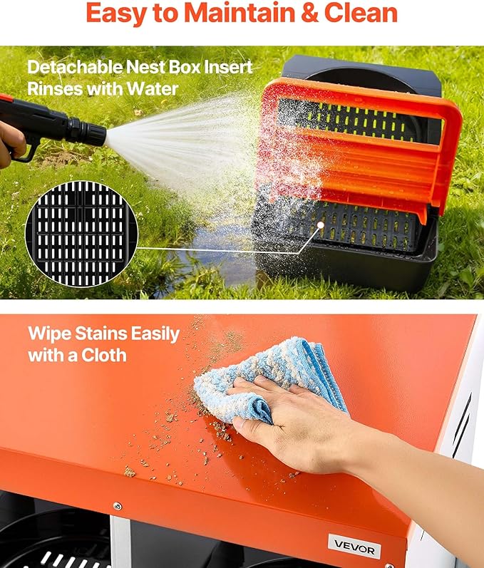 VEVOR Chicken Nesting Boxes, 3 Compartments, with Support Legs, Easy Egg Collection, Galvanized Steel and High-Strength Plastic, Roll Away Nesting Boxes for Chickens and Hens Laying Eggs, Orange