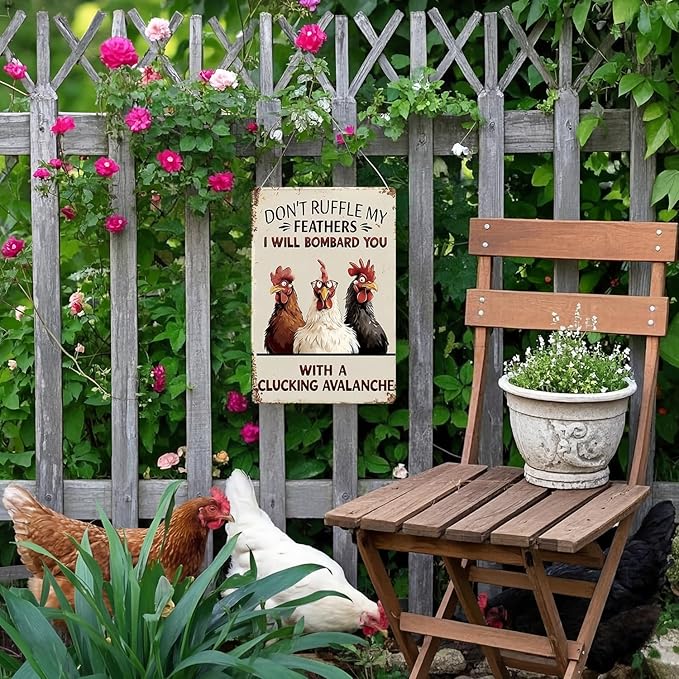 Antique Finish Chicken Coop Metal Sign, Weather-Resistant Tin Sign for Outdoor Garden Decor, Funny Farm Animal Sign, 8x12 Inch Farmhouse Patio Ornament