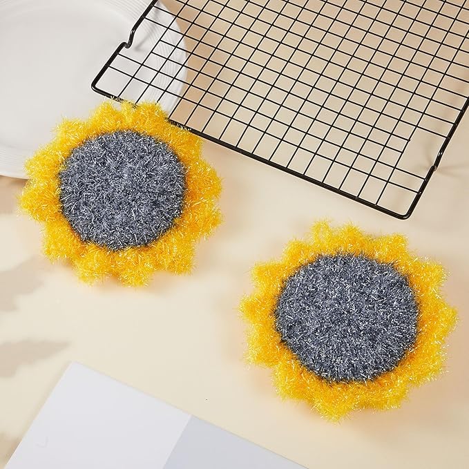 Breling 6 Piecs Sunflower Shape Dish Sponge Dual Sided Non Scratch Dish Washing Scrubbers, Reusable Household Cleaning Kitchen Tools for Dishwashing Washing Dishes Cookware(Sunflower)