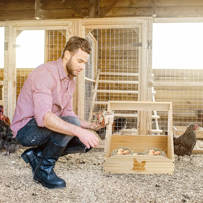 Chicken Nesting Box, 15"x13.5"x15" Wooden Chicken Coop with Pad, Wall-Mounted Nest Box for Laying Eggs, Large Single Compartment Hen Laying Boxes for Duck, Bird, Dove, Poultry, Farm