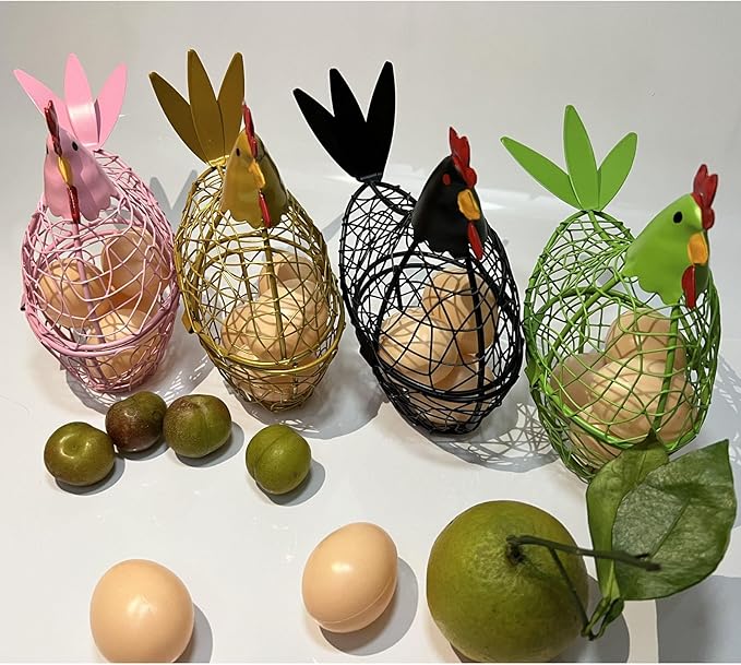 Chicken Wire Egg Basket Egg Holder Farmhouse Rustic Vintage Rooster Decor Chicken Shaped Egg Basket Fruit Storage Wire Basket For Collecting And Countertop Storing Egg (Gold)