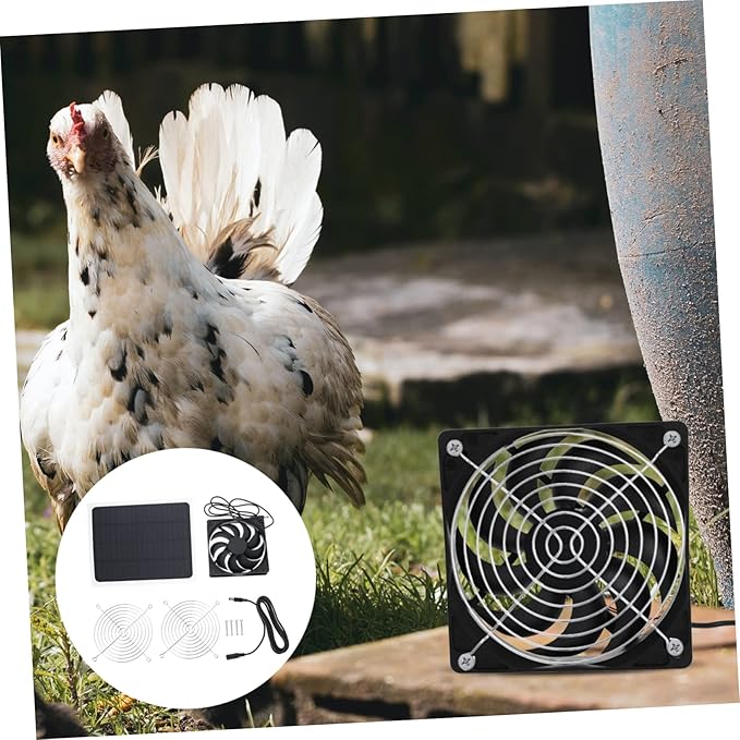Yardwe 2sets Solar Powered Chicken Coop Fan Exhaust Ventilation System for Small Greenhouse Air Circulation Energy Saving Easy to Install